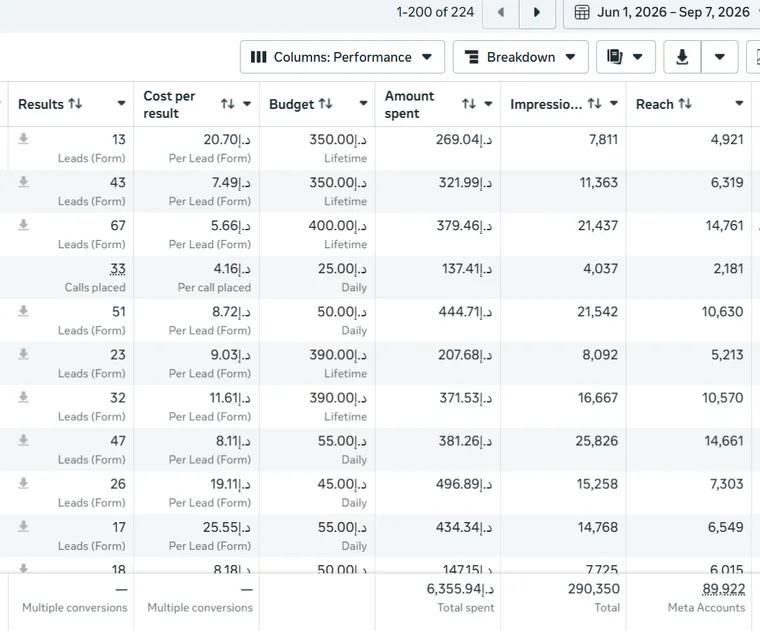 Lead-generation campaign results for a real estate campaign
